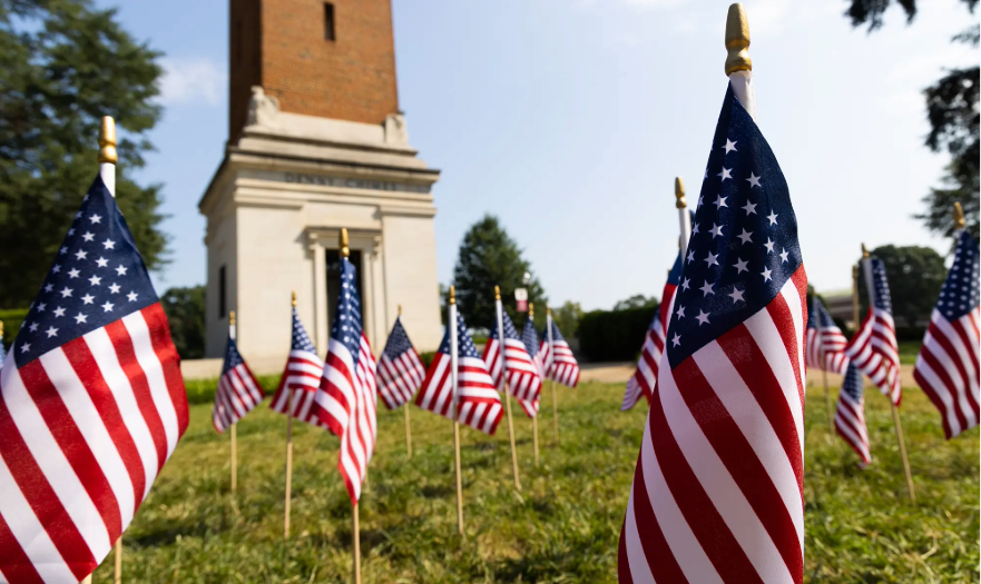 flags on the quad for veterans day
